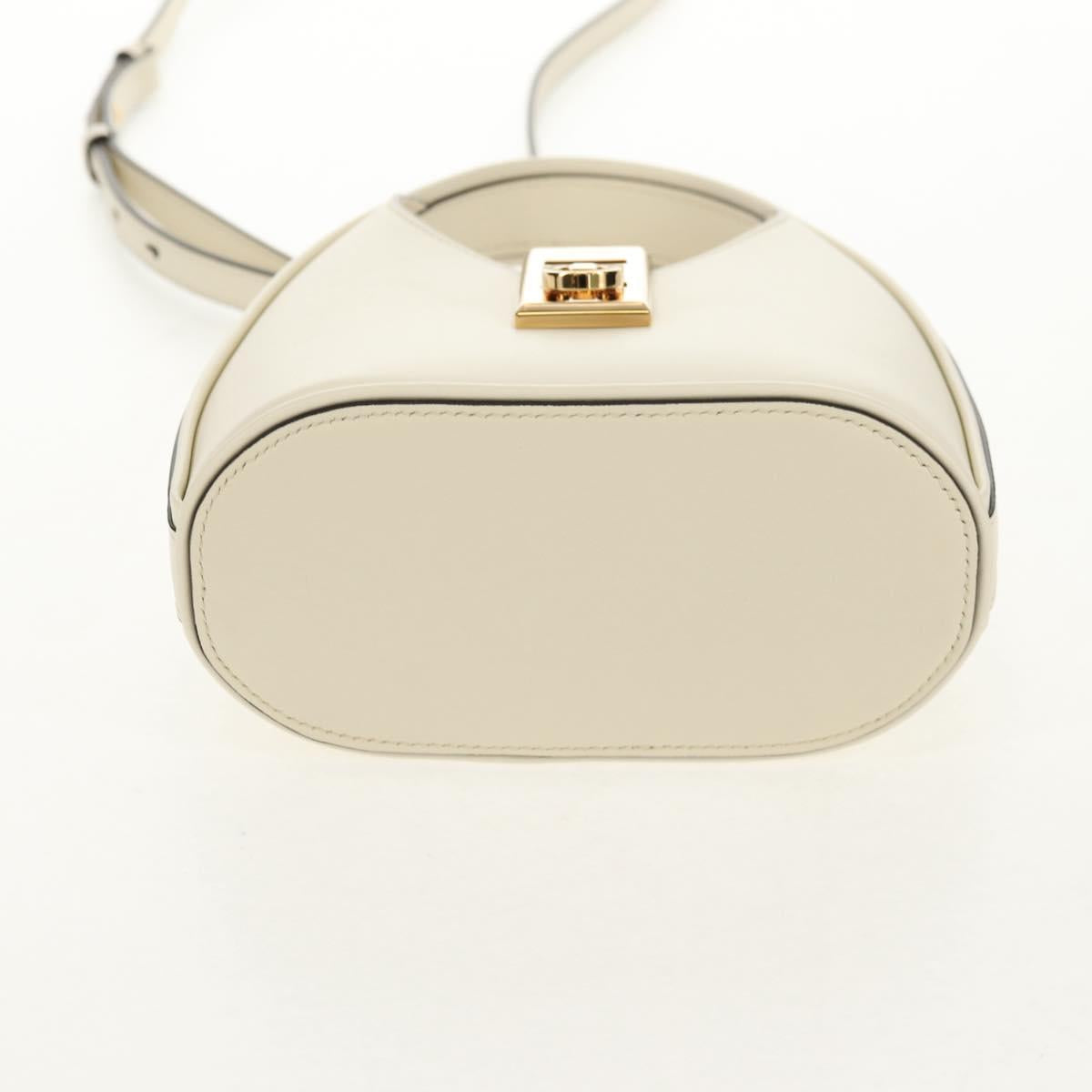 Salvatore Ferragamo Gancini Hand Bag Leather 2way White Gold Auth 147514M