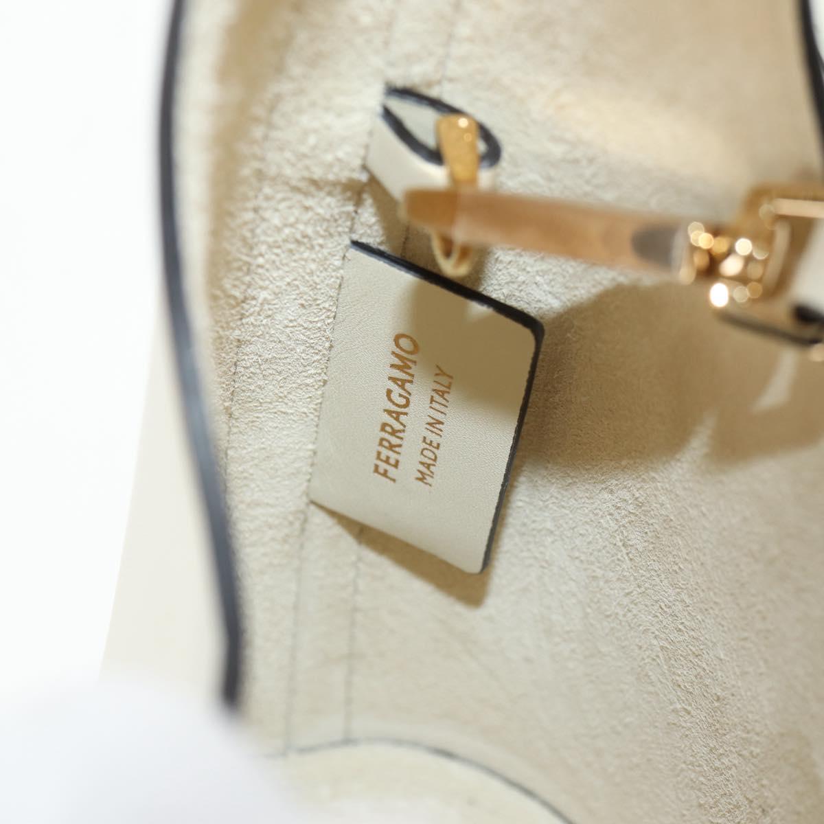 Salvatore Ferragamo Gancini Hand Bag Leather 2way White Gold Auth 147514M