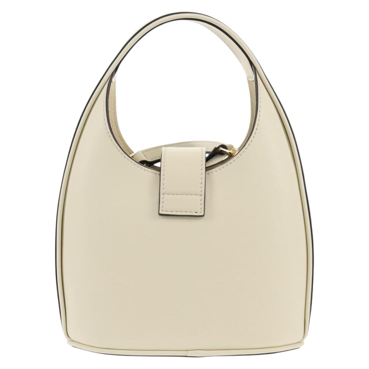 Salvatore Ferragamo Gancini Hand Bag Leather 2way White Gold Auth 147514M