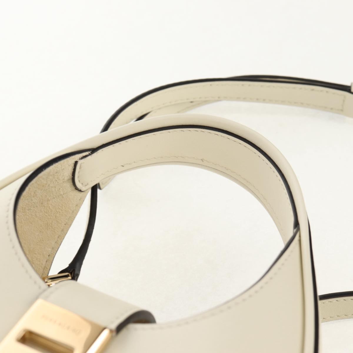 Salvatore Ferragamo Gancini Hand Bag Leather 2way White Gold Auth 147514M