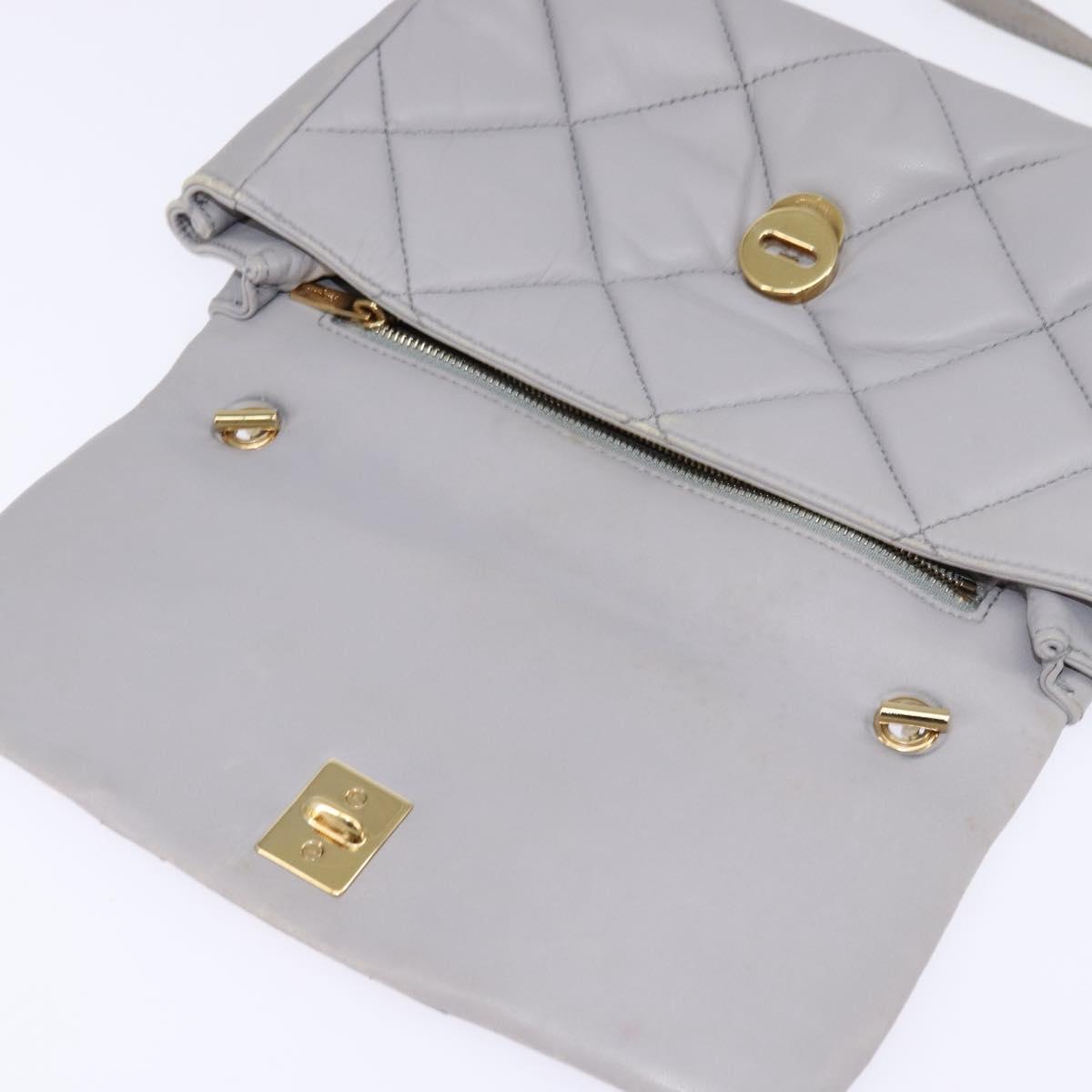 Salvatore Ferragamo Chain Vala Shoulder Bag Leather Gray Gold Auth 147515