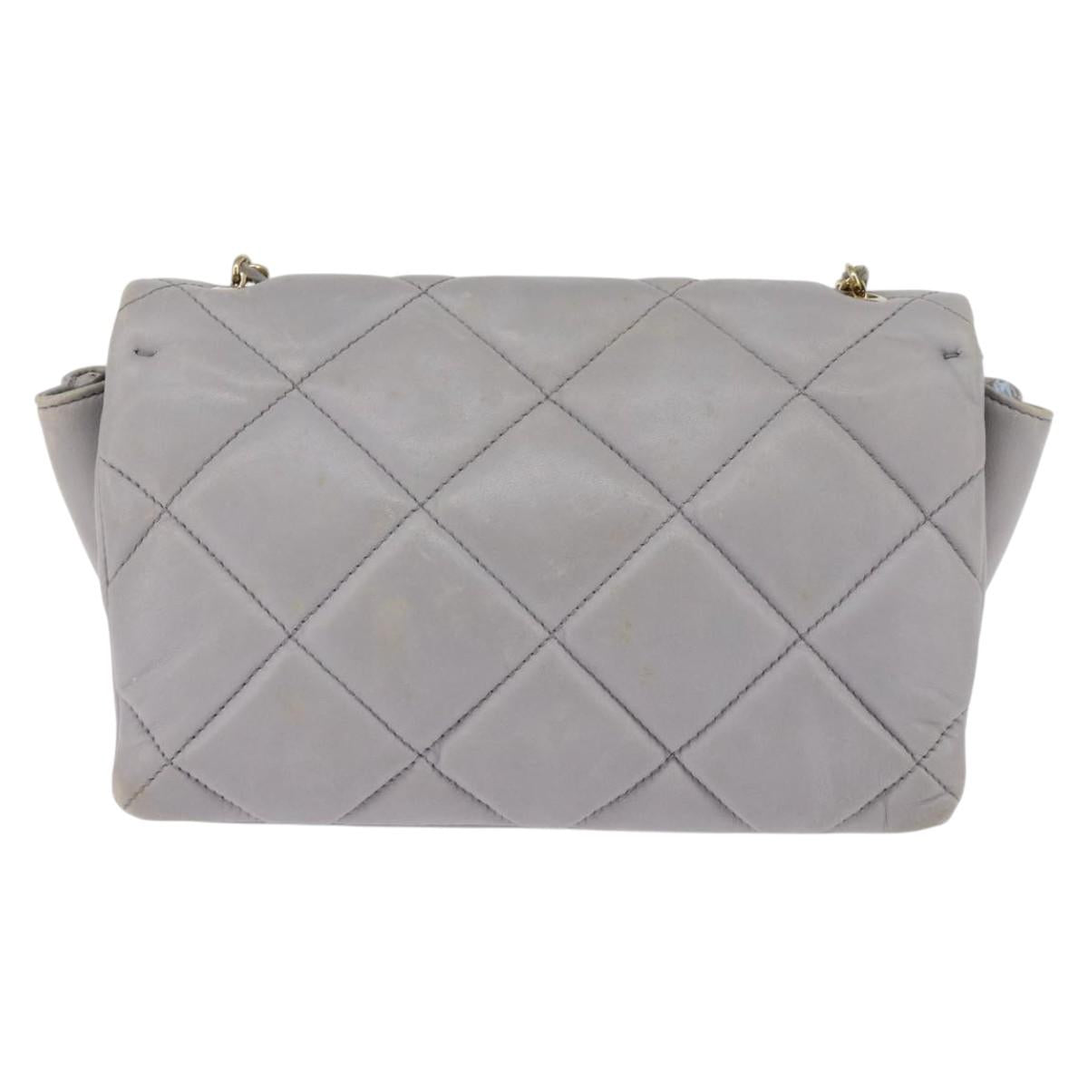 Salvatore Ferragamo Chain Vala Shoulder Bag Leather Gray Gold Auth 147515