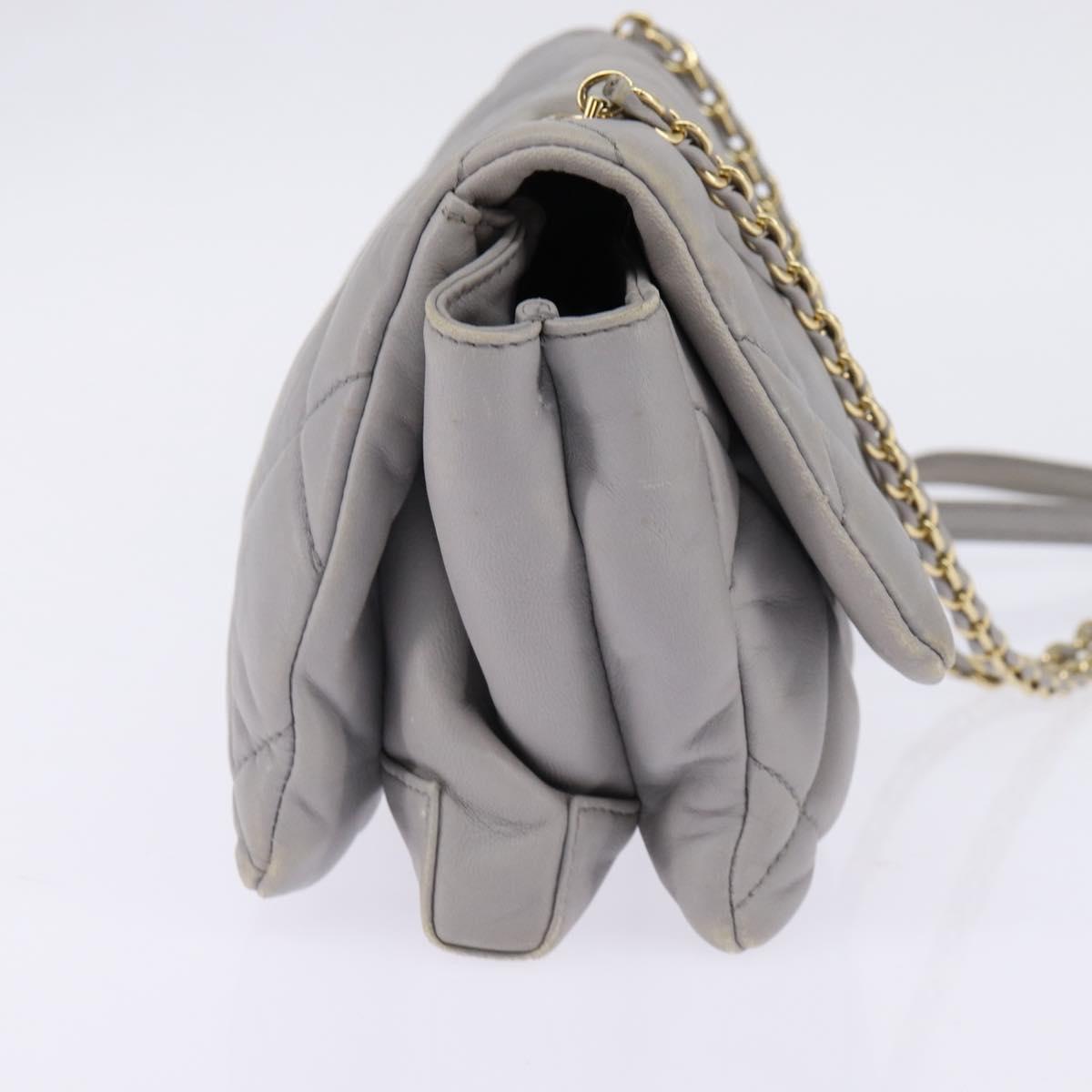 Salvatore Ferragamo Chain Vala Shoulder Bag Leather Gray Gold Auth 147515