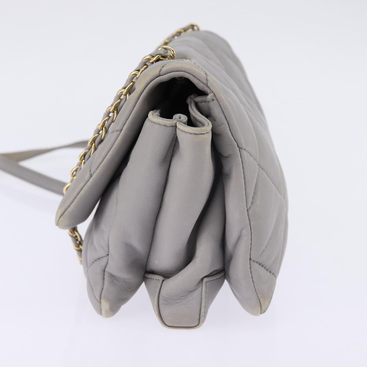 Salvatore Ferragamo Chain Vala Shoulder Bag Leather Gray Gold Auth 147515