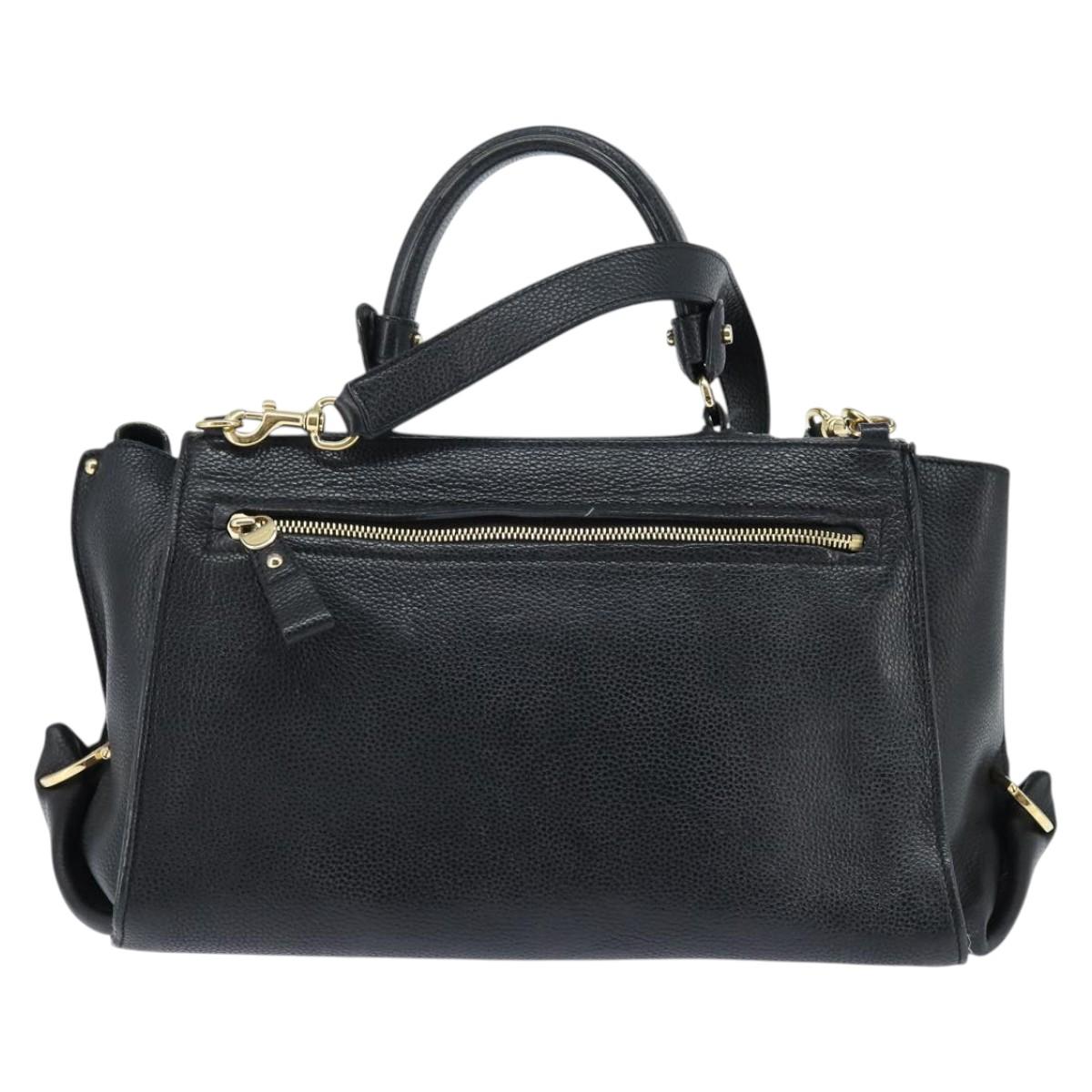 Salvatore Ferragamo Gancini Sophia Hand Bag Leather 2way Black Gold Auth 147516