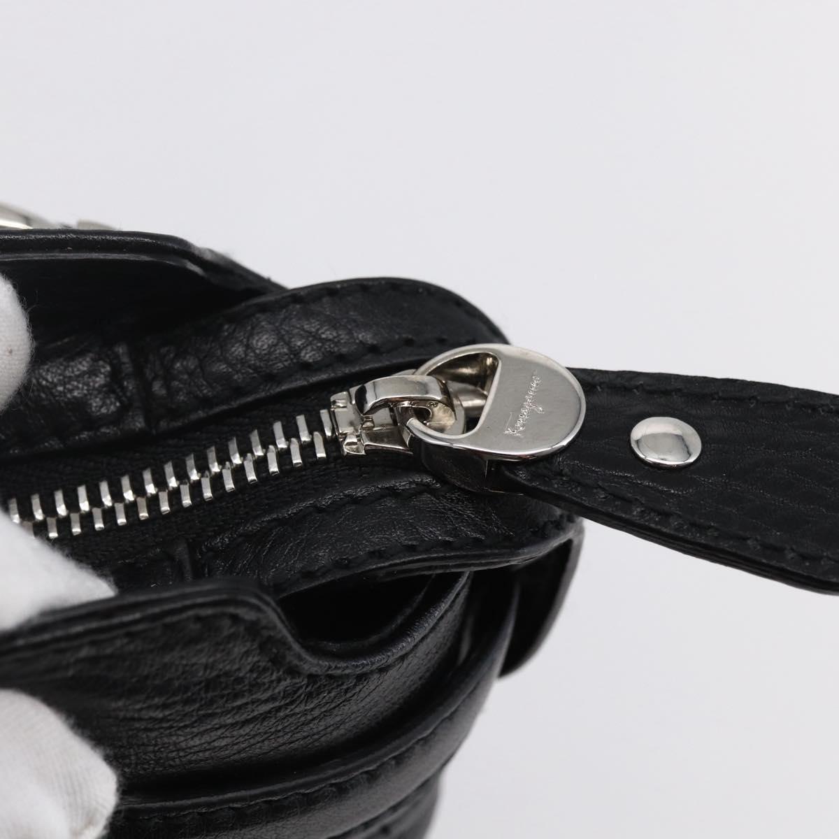 Salvatore Ferragamo Gancini Tote Bag Leather Black Silver Auth 147518