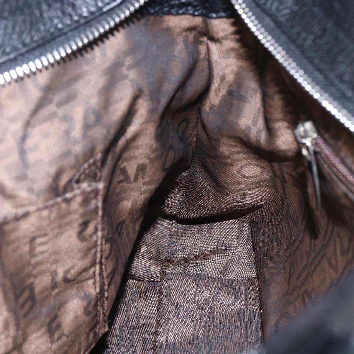 Salvatore Ferragamo Gancini Tote Bag Leather Black Silver Auth 147518