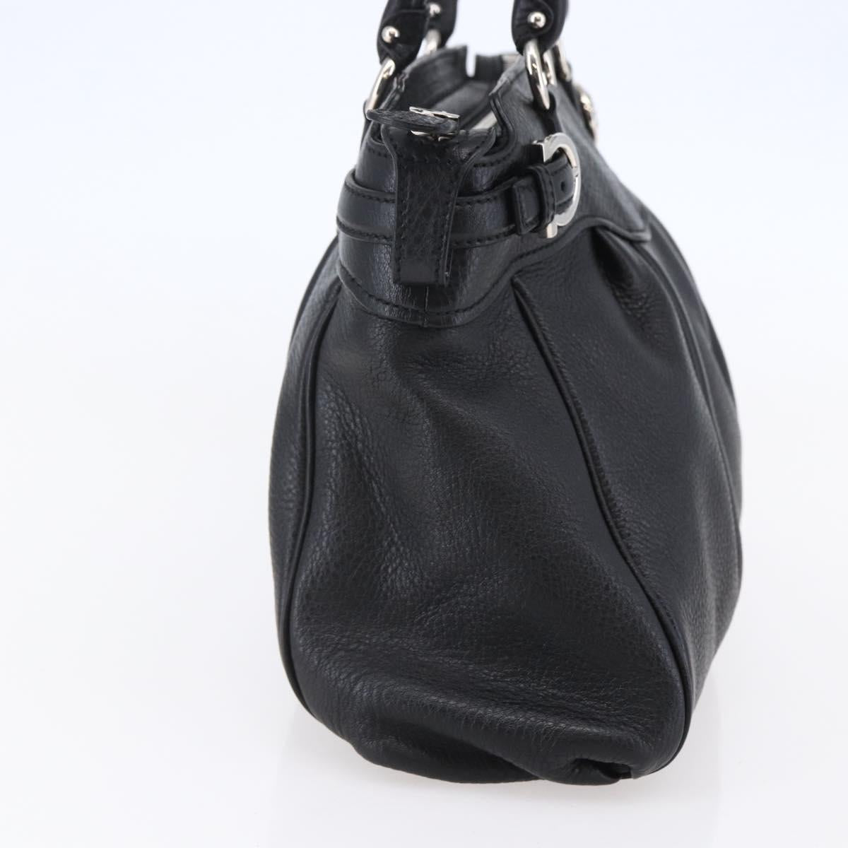 Salvatore Ferragamo Gancini Tote Bag Leather Black Silver Auth 147518