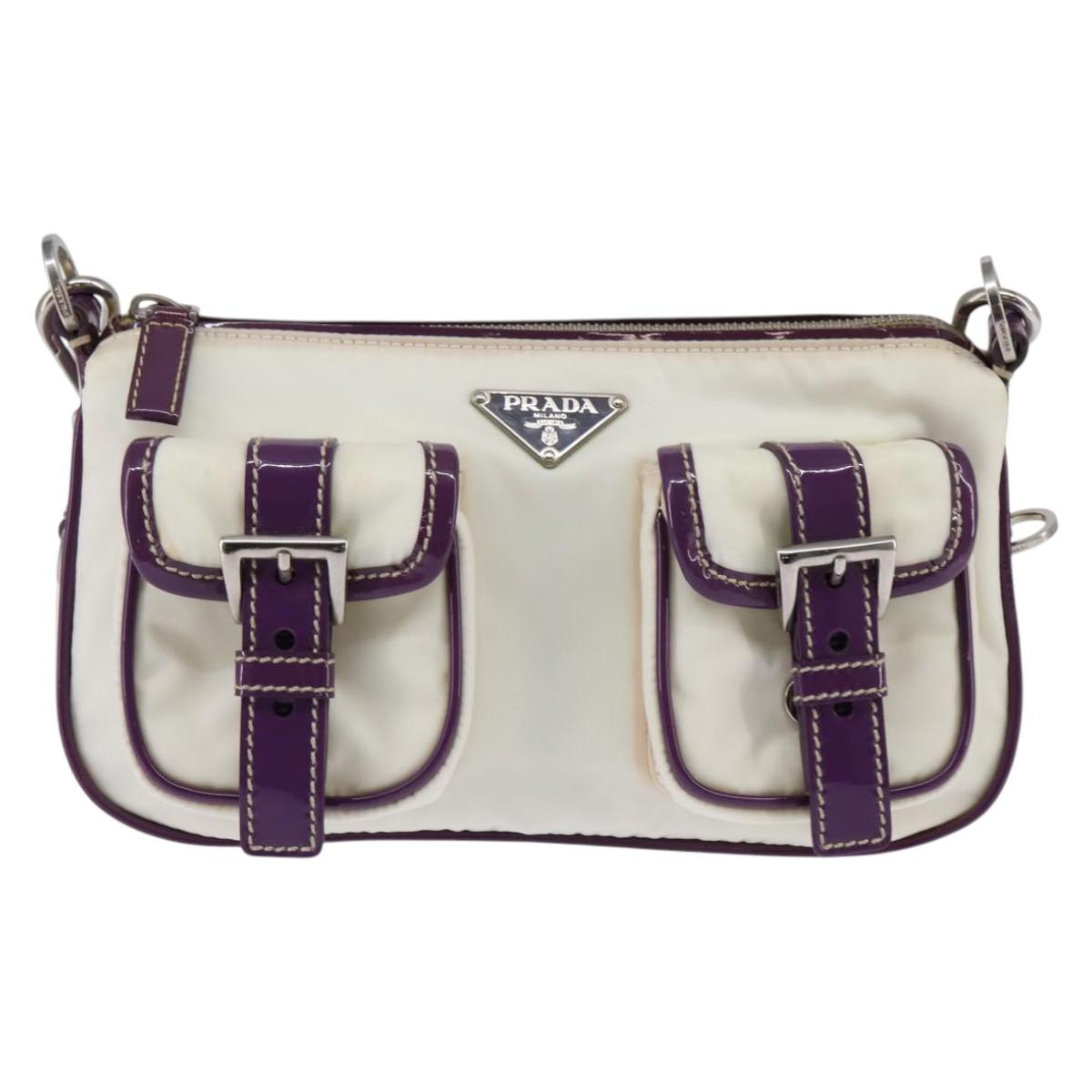 PRADA Shoulder Bag Nylon Enamel White Silver Auth 147522