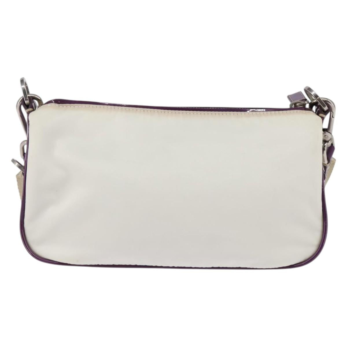 PRADA Shoulder Bag Nylon Enamel White Silver Auth 147522