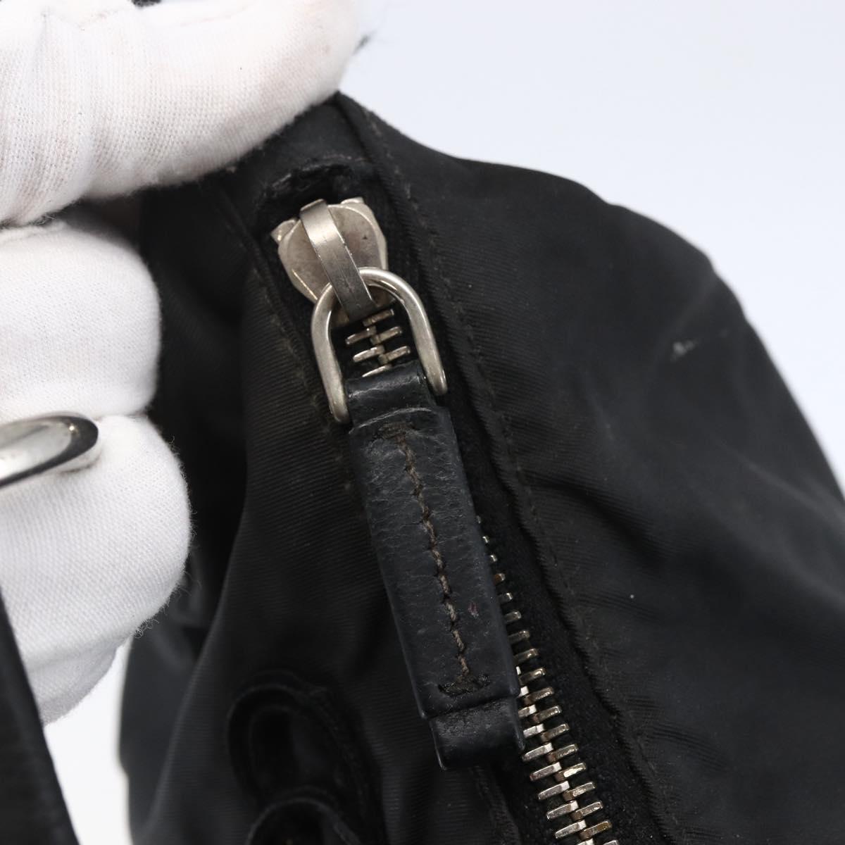 PRADA Shoulder Bag Nylon Leather Beige Silver Auth 147523