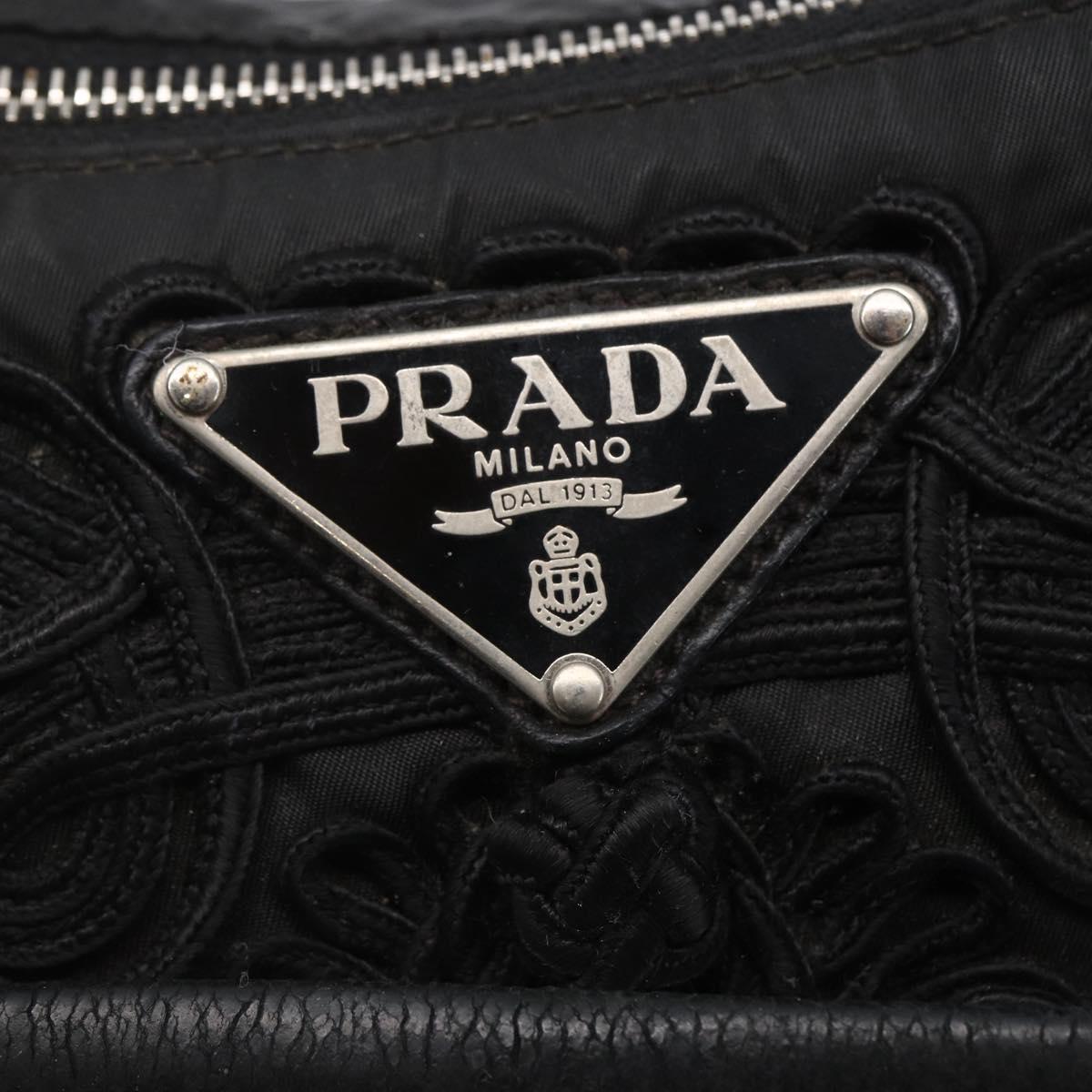 PRADA Shoulder Bag Nylon Leather Beige Silver Auth 147523