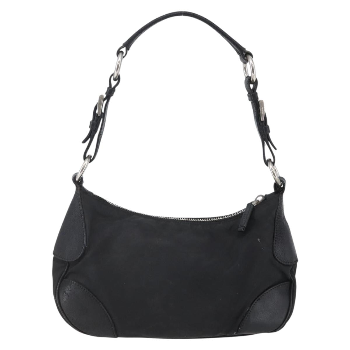 PRADA Shoulder Bag Nylon Leather Beige Silver Auth 147523