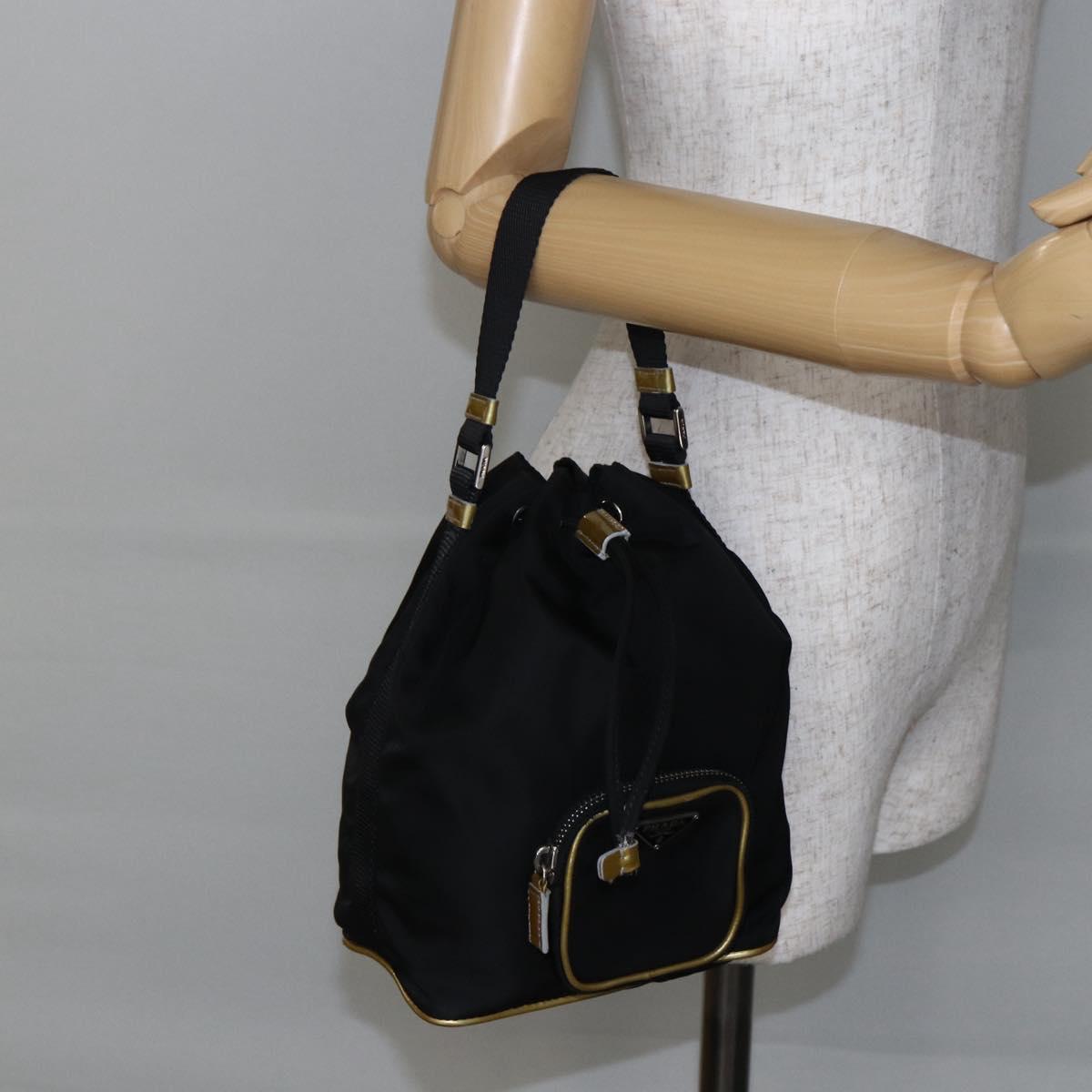 PRADA Hand Bag Nylon Black Silver Auth 147526