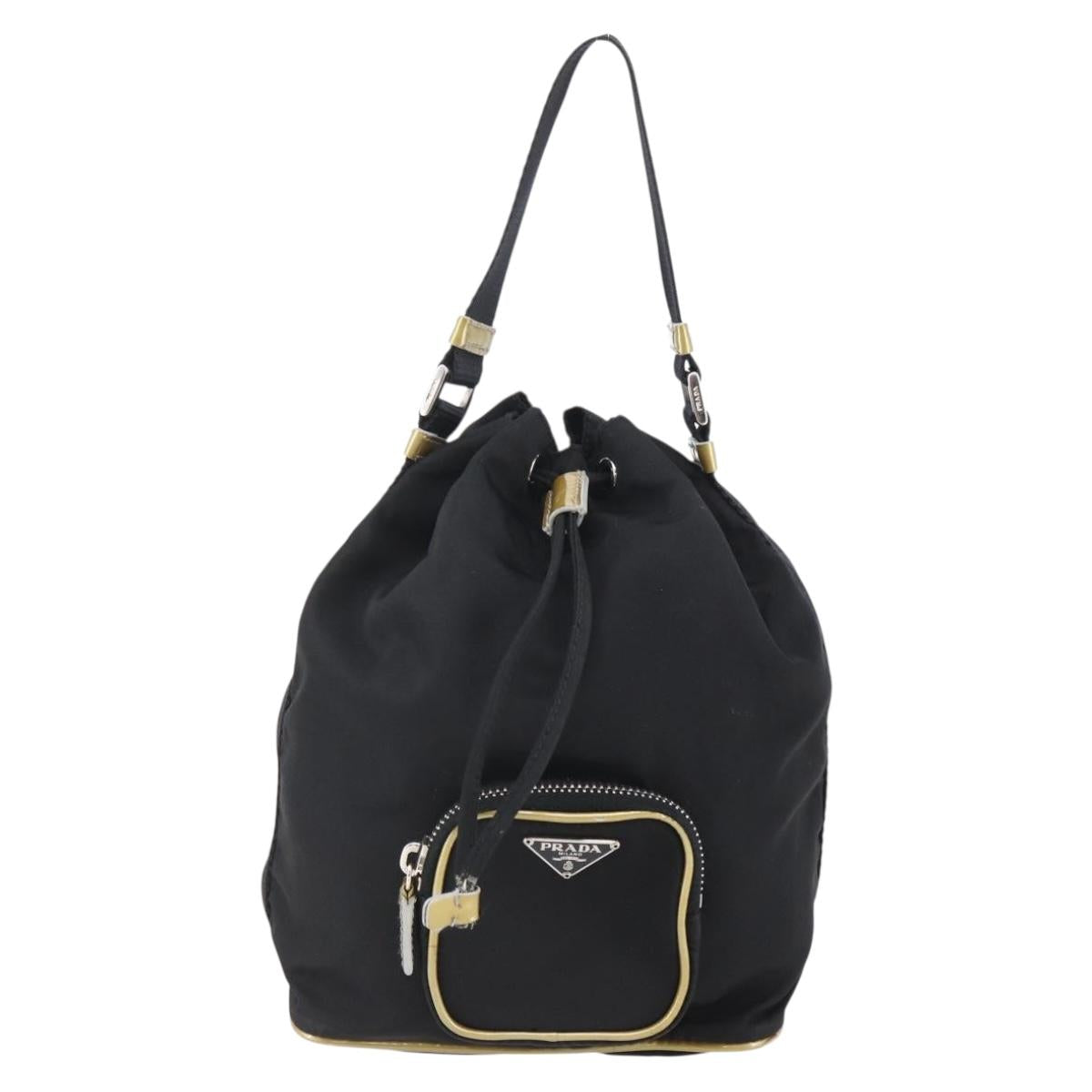 PRADA Hand Bag Nylon Black Silver Auth 147526