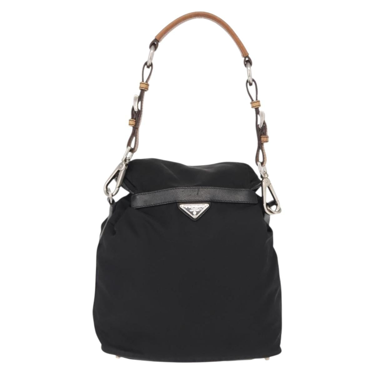 PRADA Shoulder Bag Nylon Black Silver Auth 147527