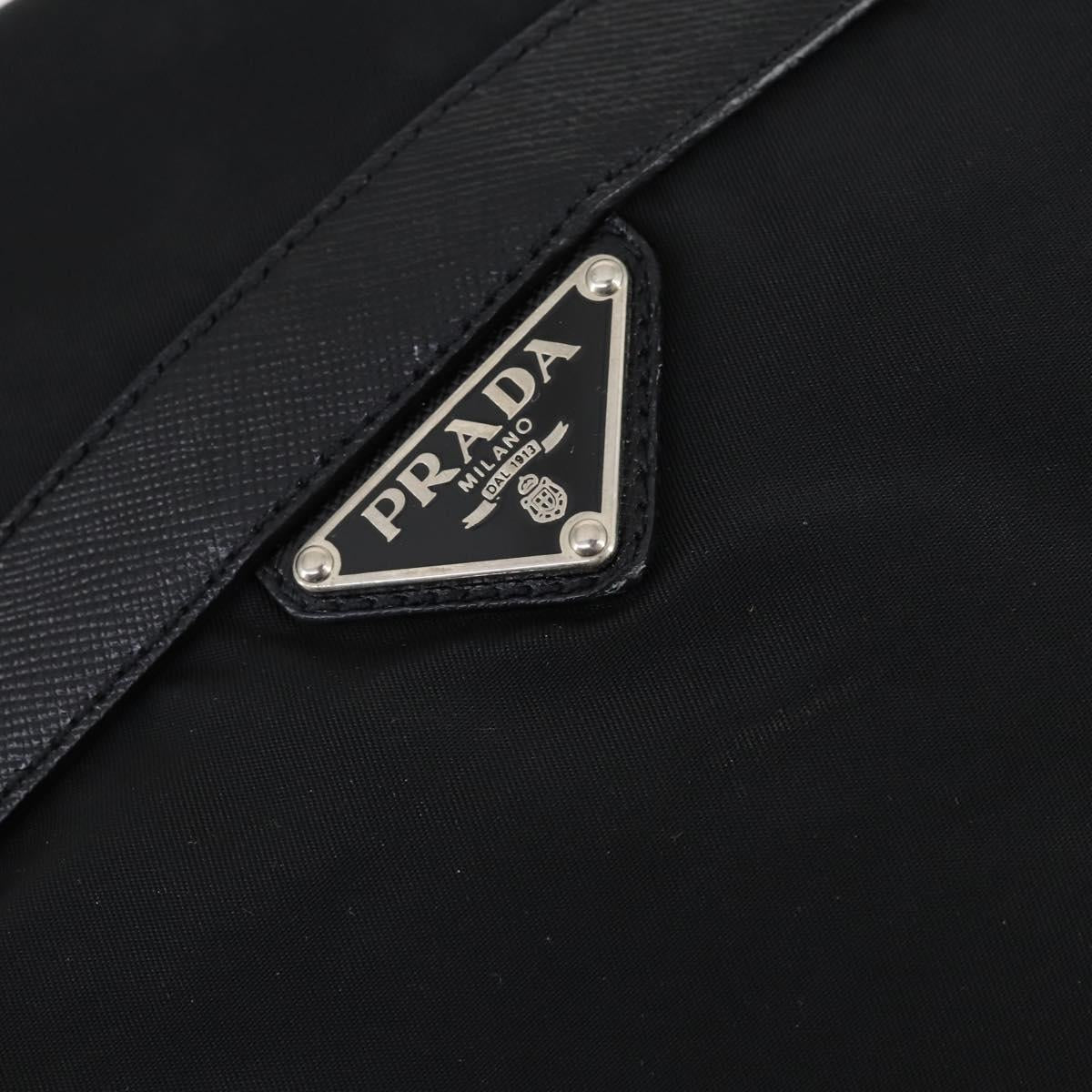 PRADA Shoulder Bag Nylon Black Silver Auth 147531