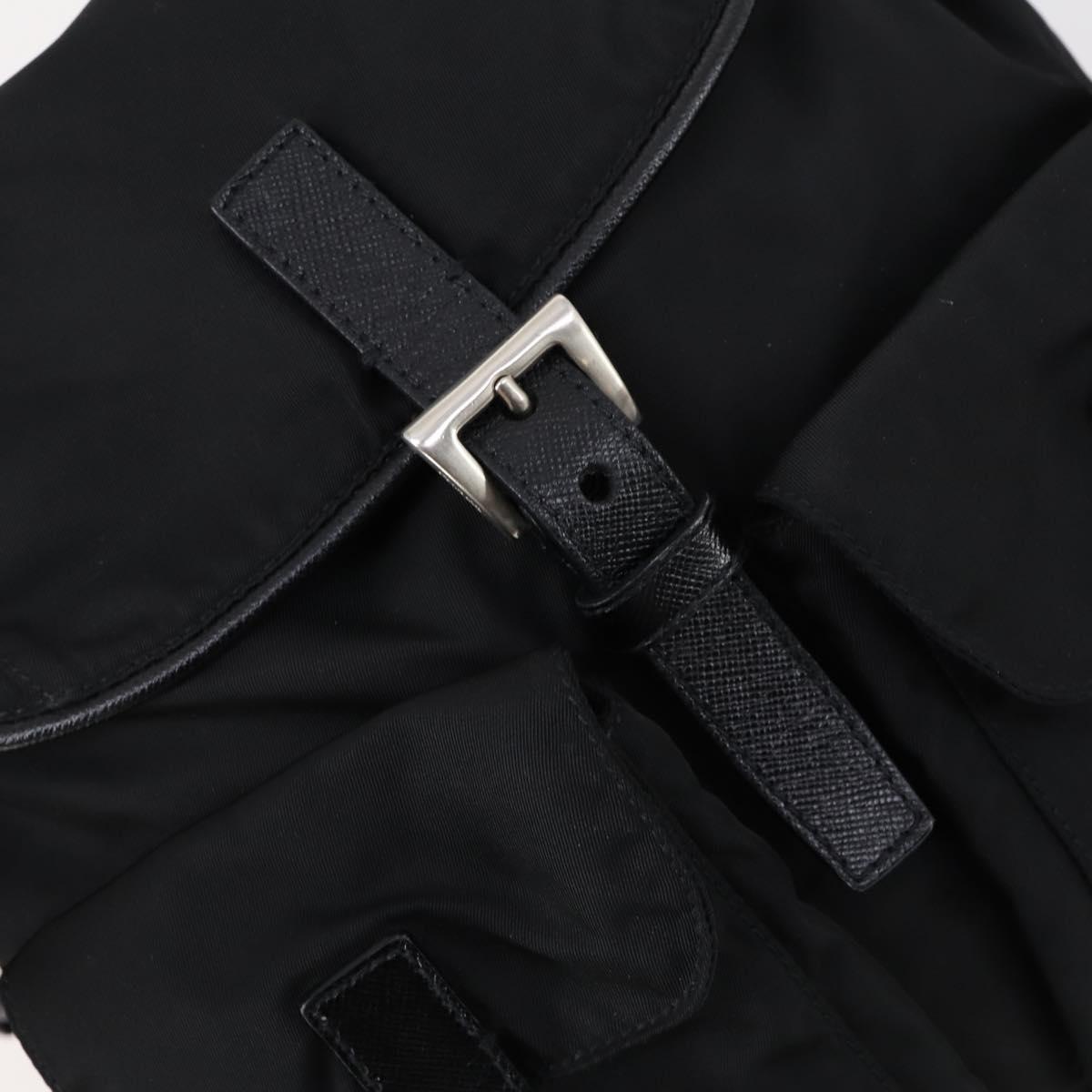 PRADA Shoulder Bag Nylon Black Silver Auth 147531