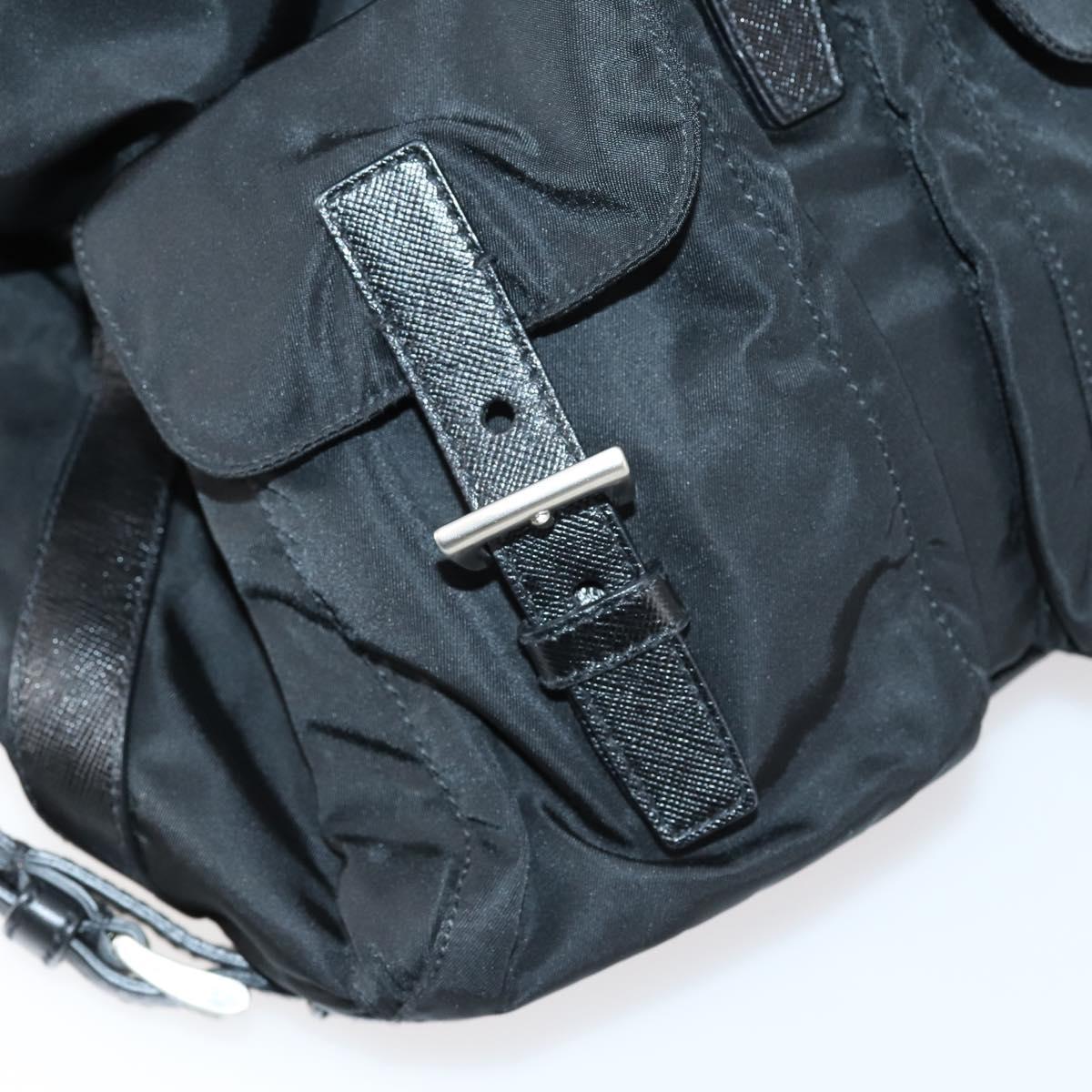 PRADA Shoulder Bag Nylon Black Silver Auth 147531