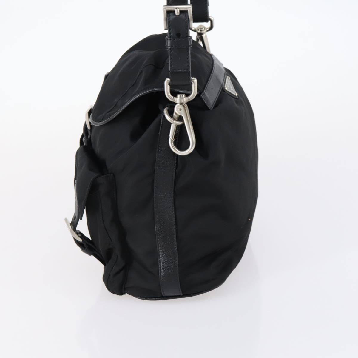 PRADA Shoulder Bag Nylon Black Silver Auth 147531