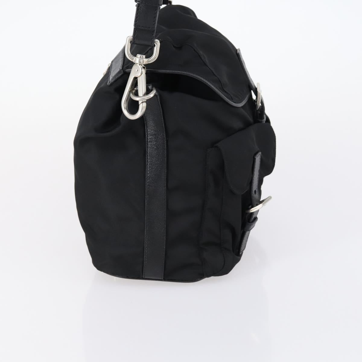 PRADA Shoulder Bag Nylon Black Silver Auth 147531