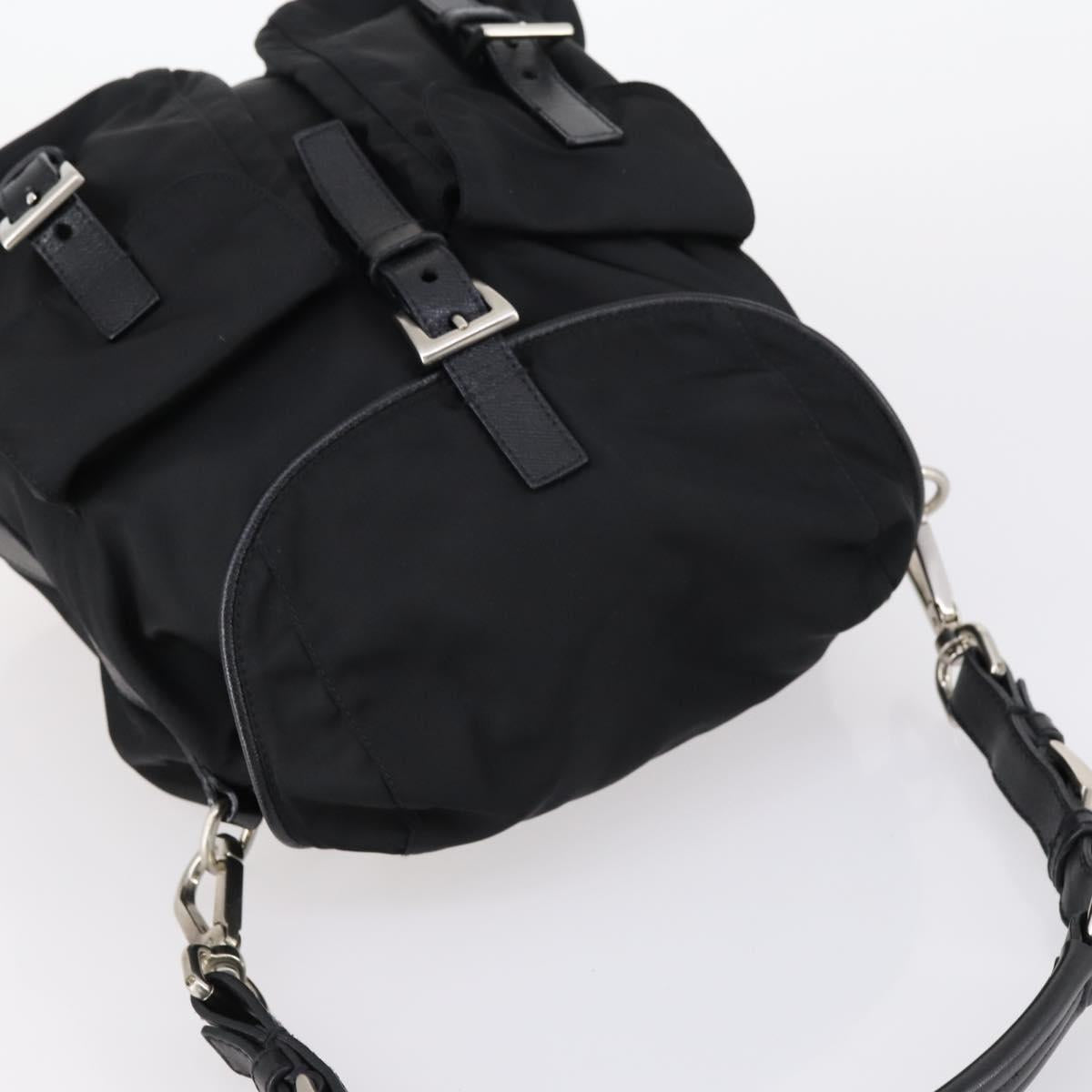 PRADA Shoulder Bag Nylon Black Silver Auth 147531