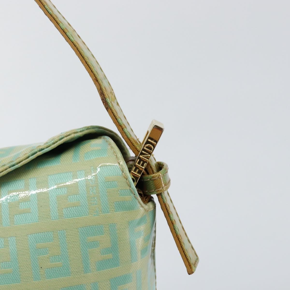 FENDI Zucchino Canvas Mamma Baguette Bag Enamel Peppermint Gold Auth 147538