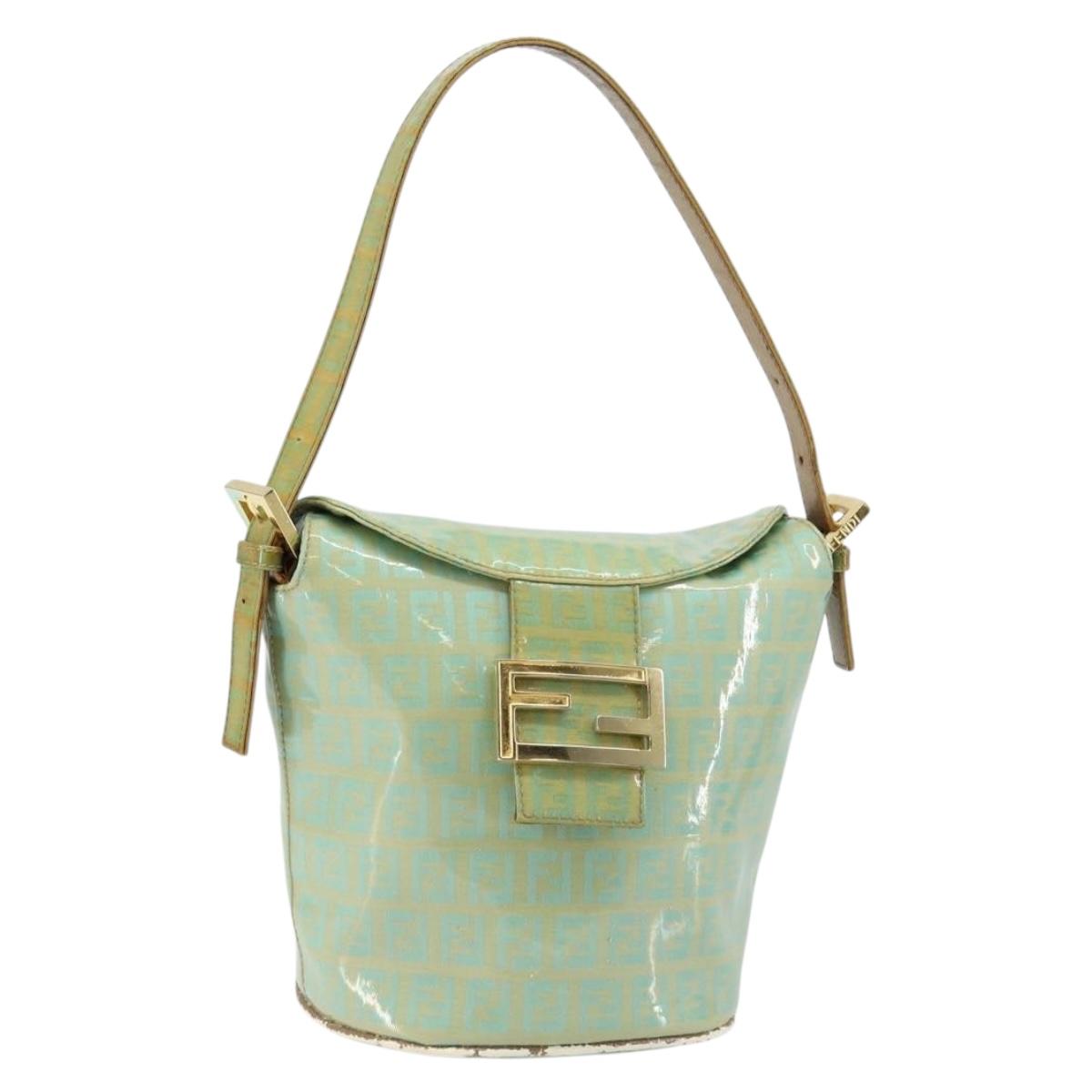 FENDI Zucchino Canvas Mamma Baguette Bag Enamel Peppermint Gold Auth 147538