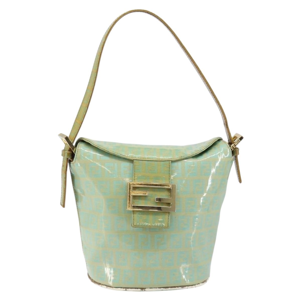 FENDI Zucchino Canvas Mamma Baguette Bag Enamel Peppermint Gold Auth 147538