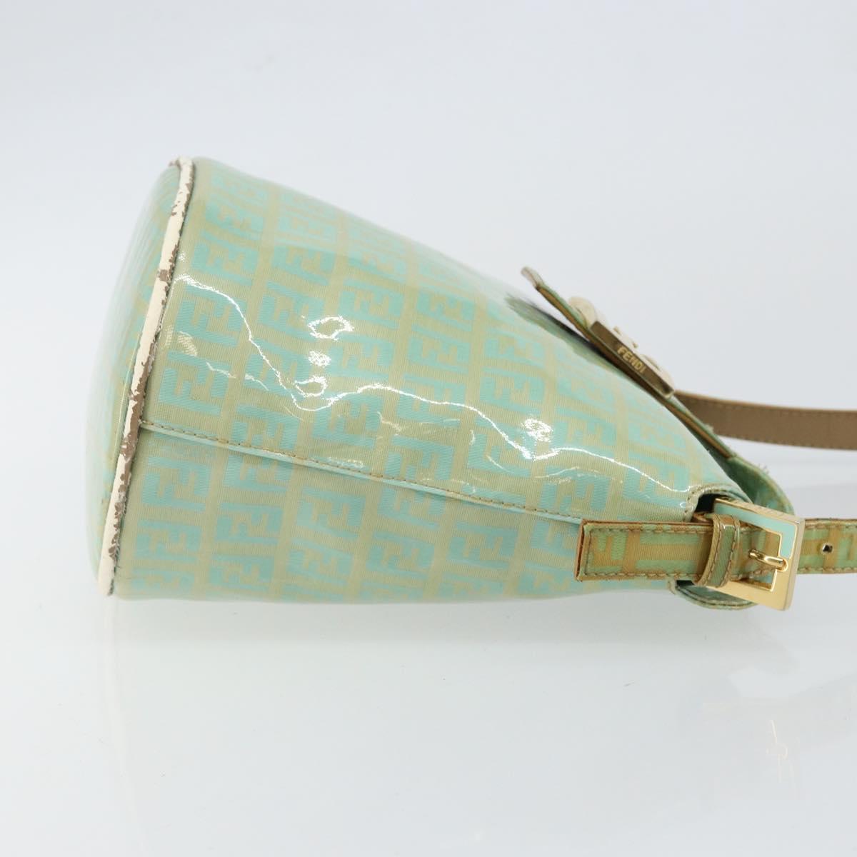 FENDI Zucchino Canvas Mamma Baguette Bag Enamel Peppermint Gold Auth 147538
