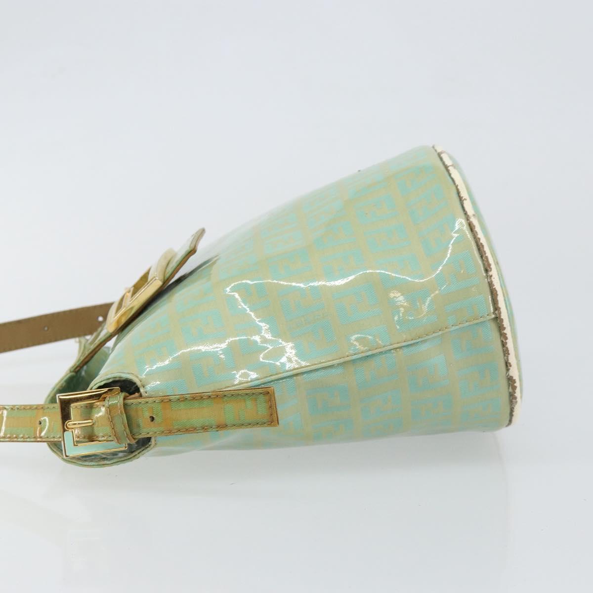 FENDI Zucchino Canvas Mamma Baguette Bag Enamel Peppermint Gold Auth 147538