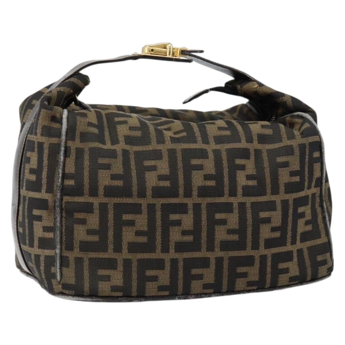 FENDI Zucca Canvas Vanity Bag Black Brown Auth 147539