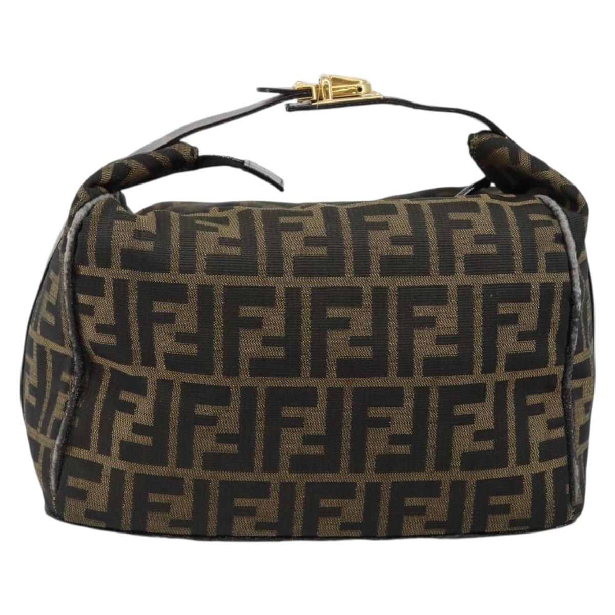 FENDI Zucca Canvas Vanity Bag Black Brown Auth 147539