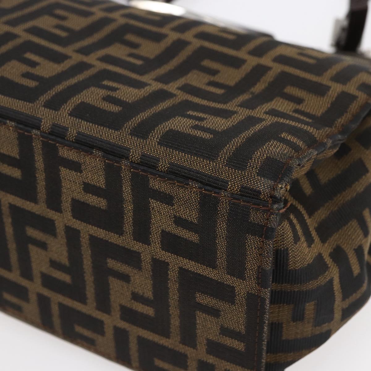 FENDI Zucca Canvas Mamma Baguette Tote Bag Black Brown Auth 147540