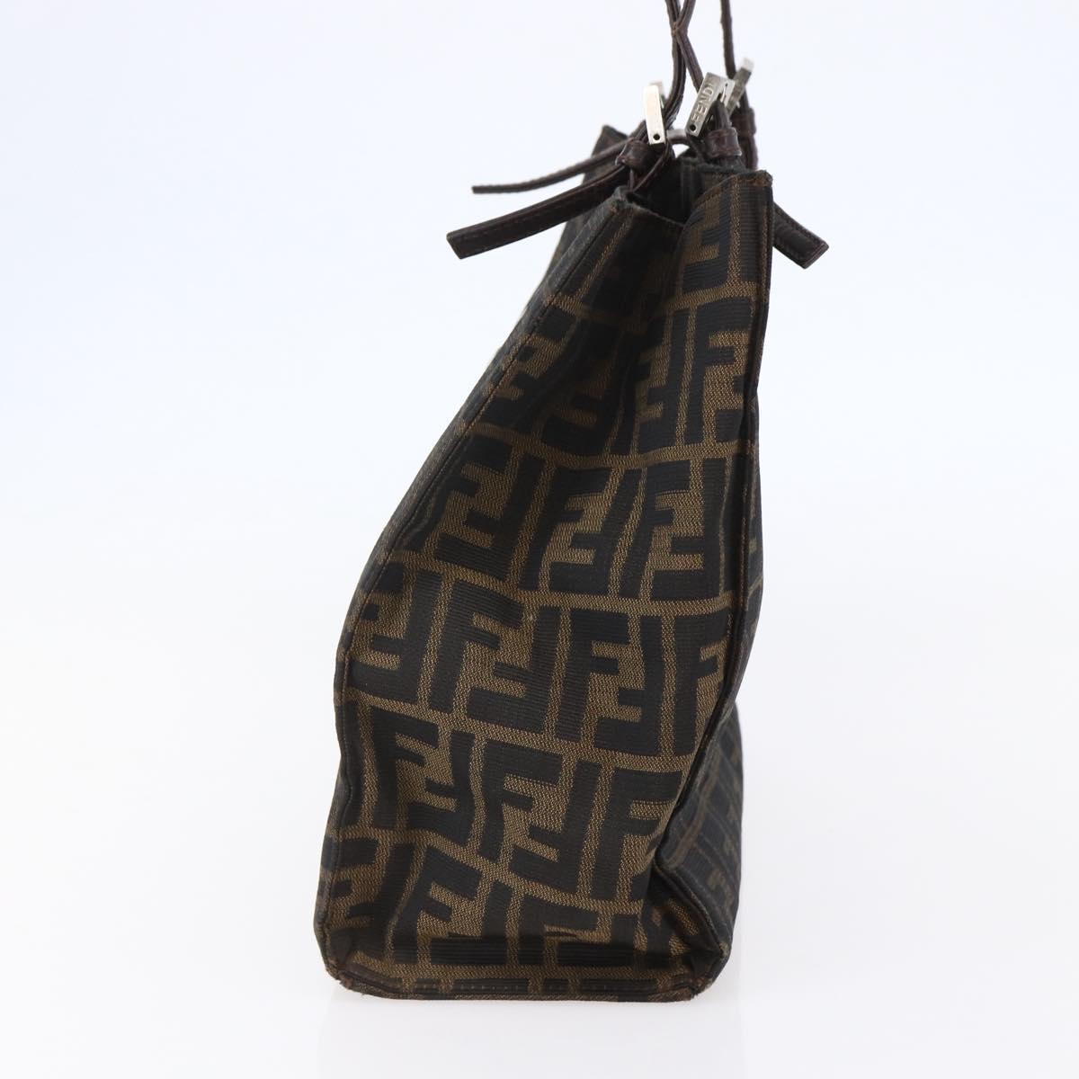 FENDI Zucca Canvas Mamma Baguette Tote Bag Black Brown Auth 147540