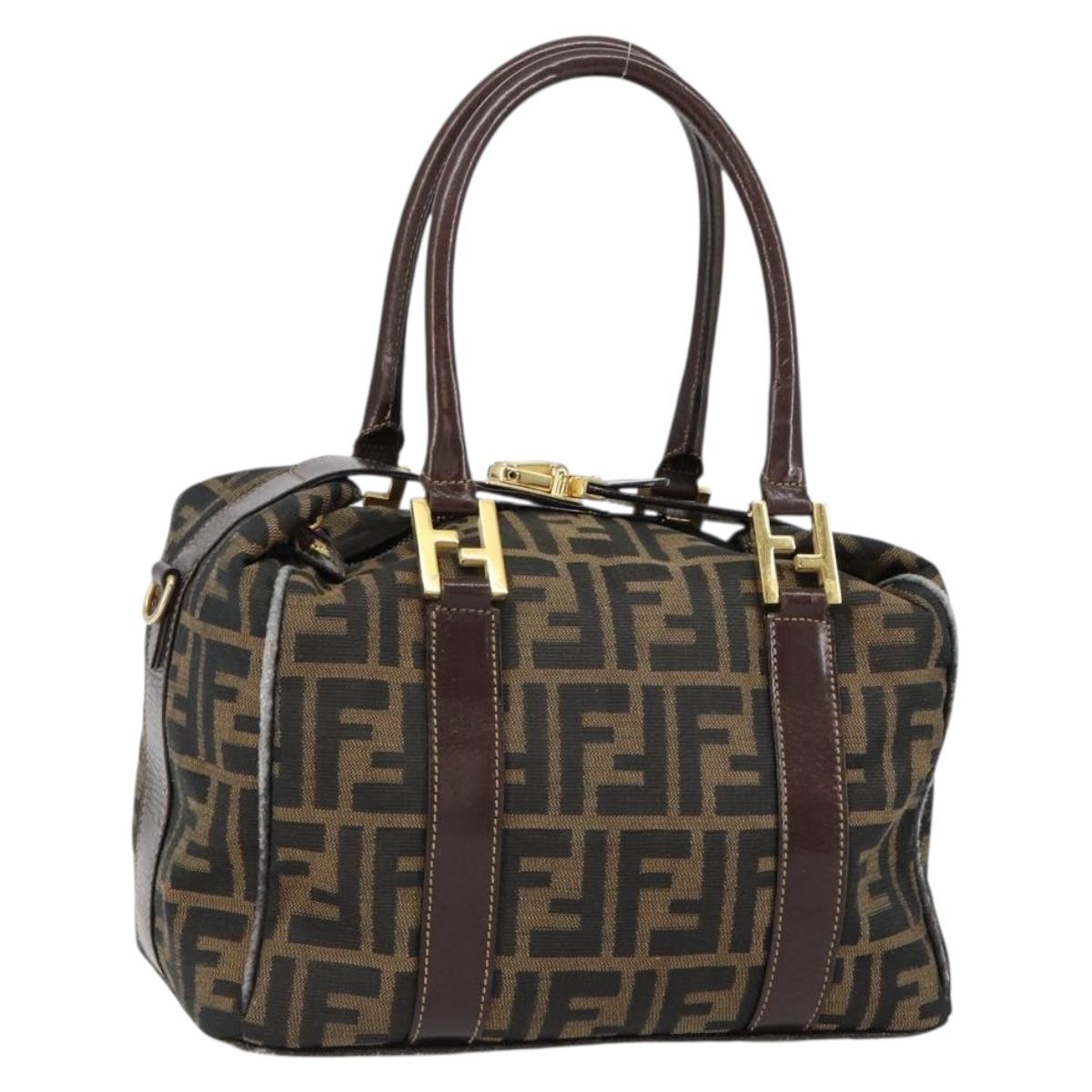 FENDI Zucca Canvas Tote Bag Black Brown Auth 147544