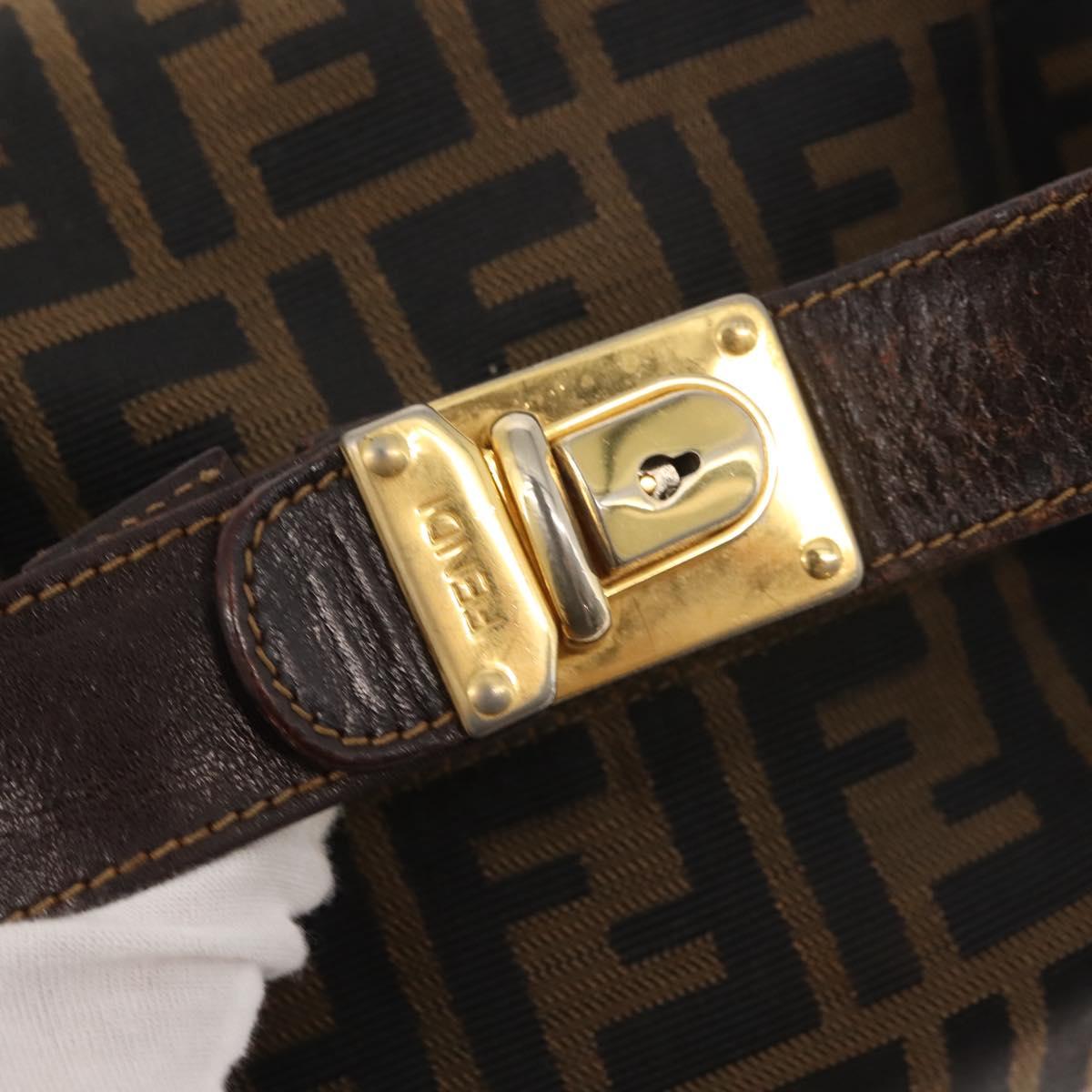 FENDI Zucca Canvas Vanity Bag Black Brown Auth 147545