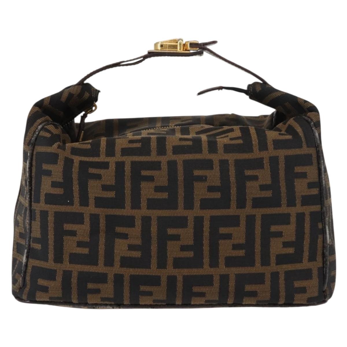 FENDI Zucca Canvas Vanity Bag Black Brown Auth 147545