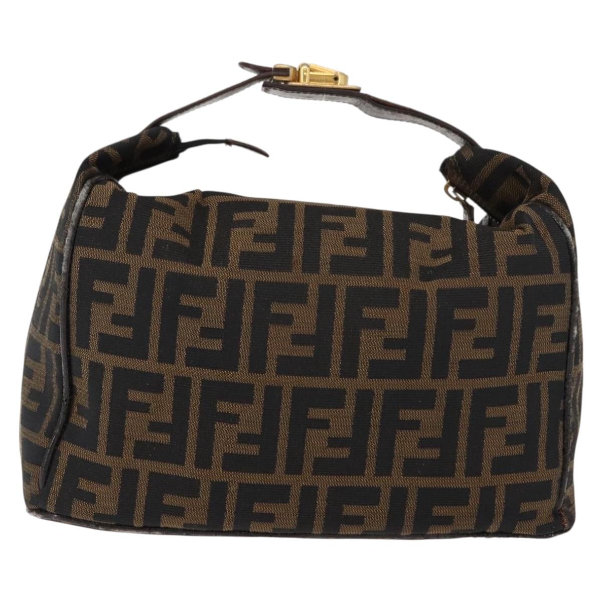 FENDI Zucca Canvas Vanity Bag Black Brown Auth 147545