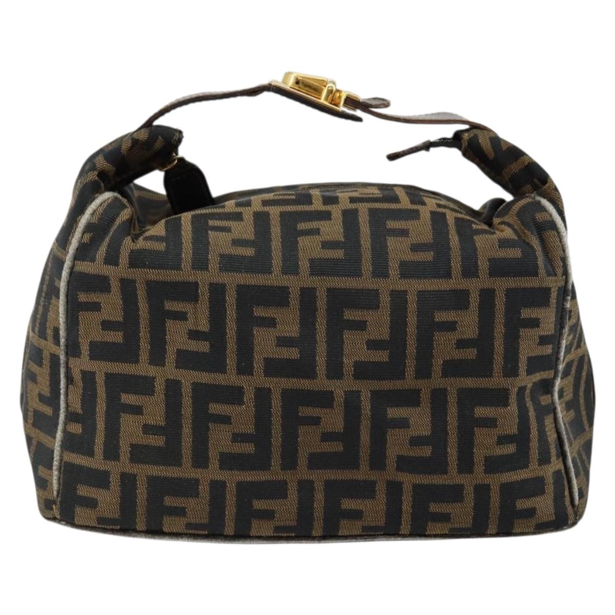 FENDI Zucca Canvas Vanity Bag Black Brown Auth 147546