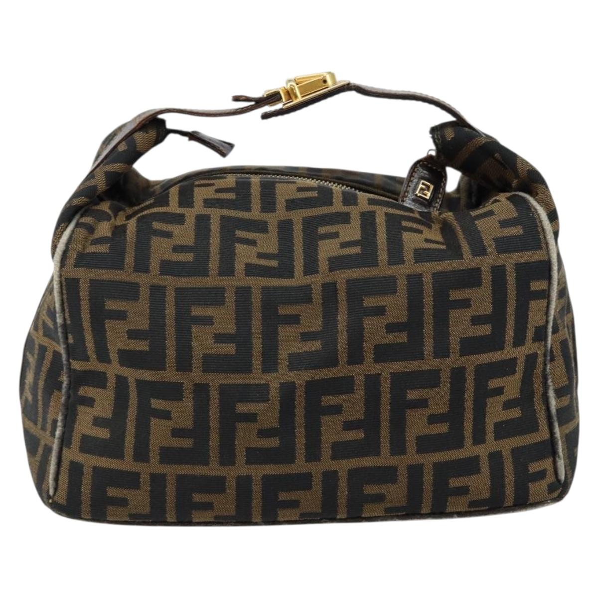 FENDI Zucca Canvas Vanity Bag Black Brown Auth 147546