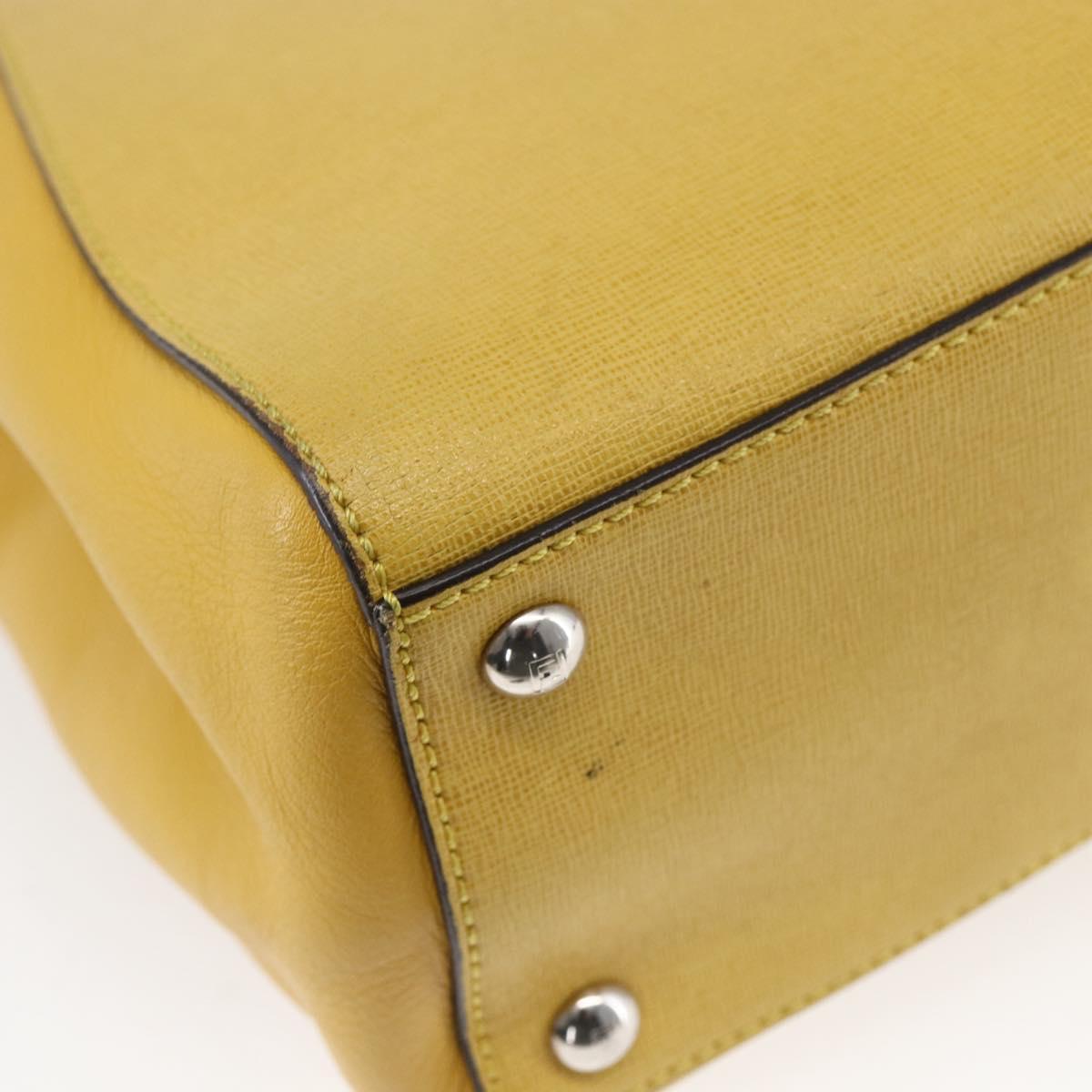 FENDI Petite 2JOURS Hand Bag Leather Yellow Silver Auth 147548