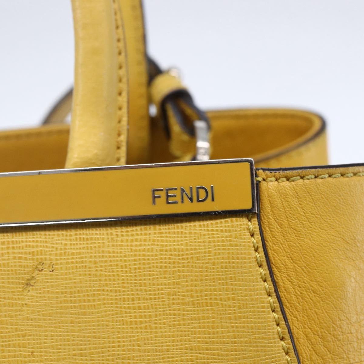 FENDI Petite 2JOURS Hand Bag Leather Yellow Silver Auth 147548