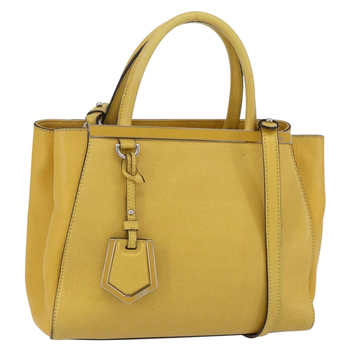 FENDI Petite 2JOURS Hand Bag Leather Yellow Silver Auth 147548