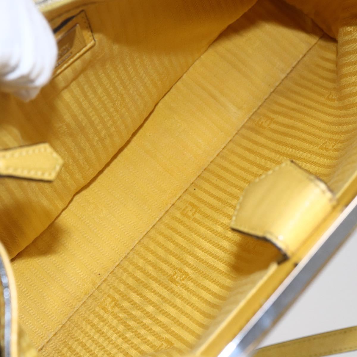 FENDI Petite 2JOURS Hand Bag Leather Yellow Silver Auth 147548