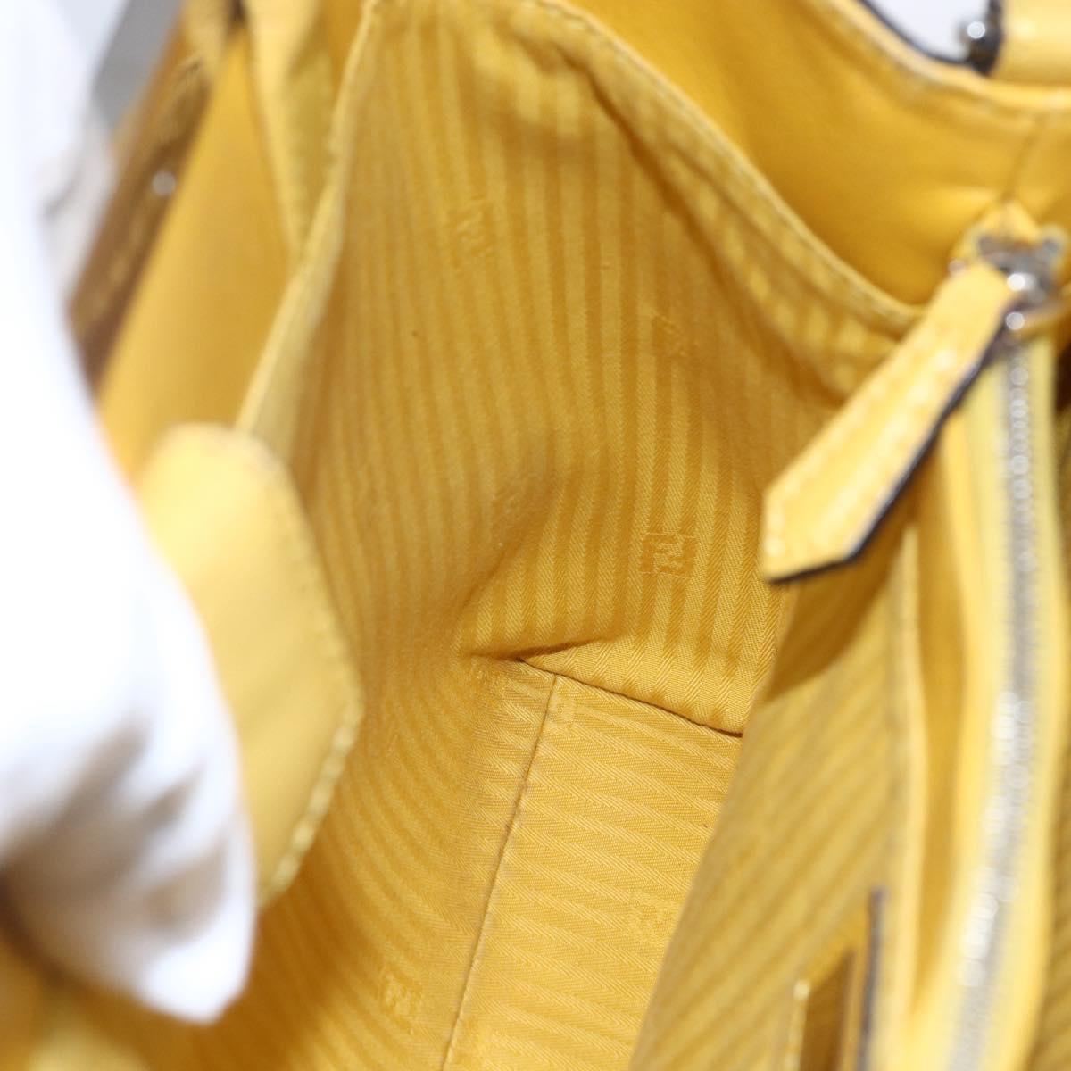 FENDI Petite 2JOURS Hand Bag Leather Yellow Silver Auth 147548
