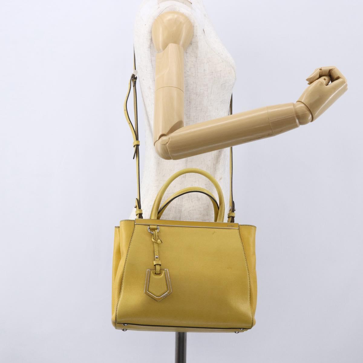 FENDI Petite 2JOURS Hand Bag Leather Yellow Silver Auth 147548