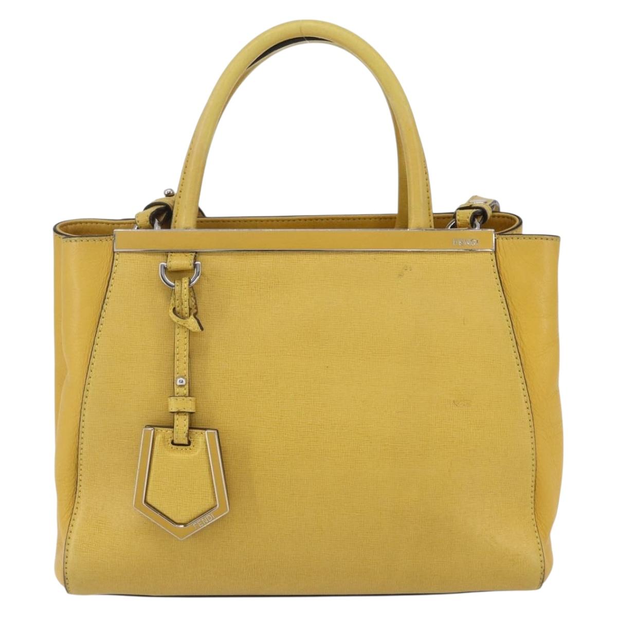FENDI Petite 2JOURS Hand Bag Leather Yellow Silver Auth 147548