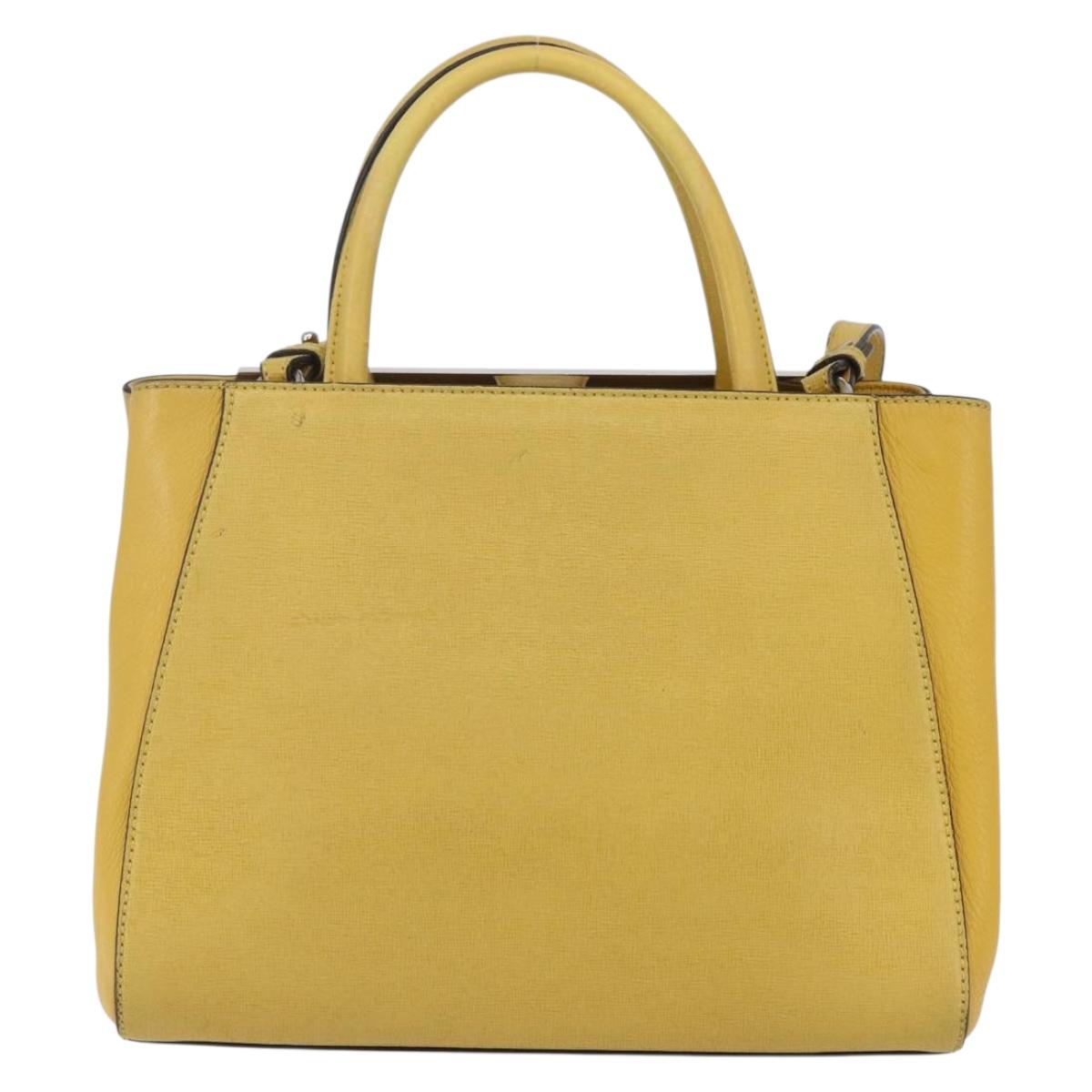 FENDI Petite 2JOURS Hand Bag Leather Yellow Silver Auth 147548