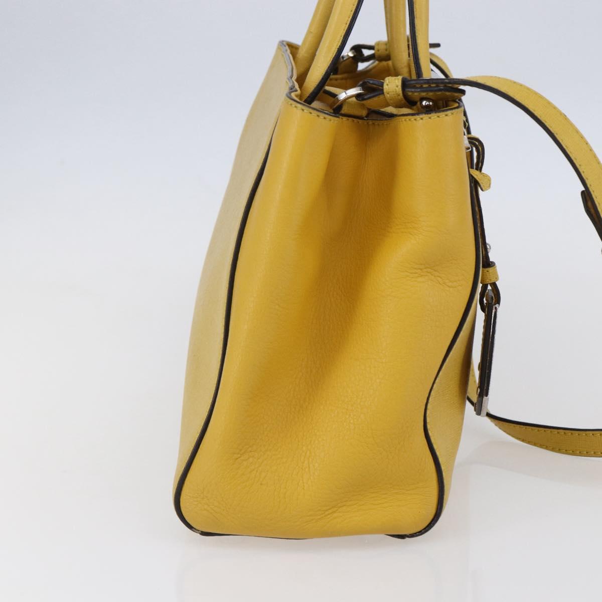 FENDI Petite 2JOURS Hand Bag Leather Yellow Silver Auth 147548